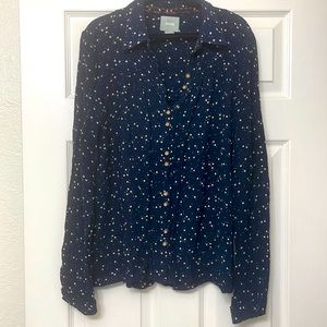 Anthropologie Maeve Dark Blue Stary Button Down